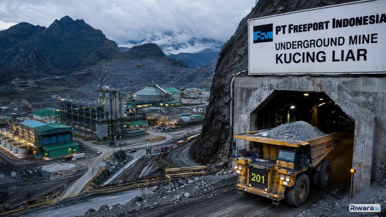 Suasana area operasional tambang bawah tanah PT Freeport Indonesia di kawasan mineral Grasberg Papua Freeport-McMoRan telah menginvestasikan sekitar US14 miliar atau setara Rp2518 triliun